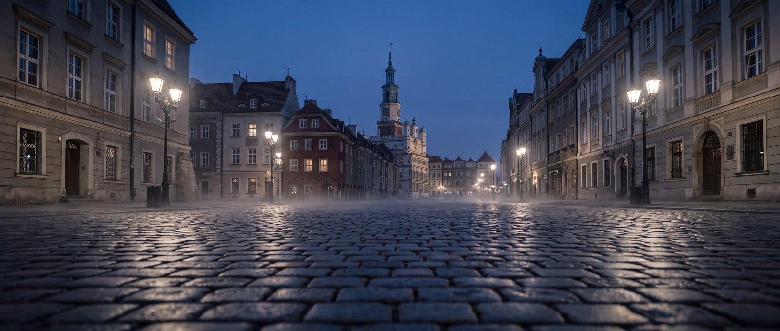 Rynek starego miasta o zmierzchu